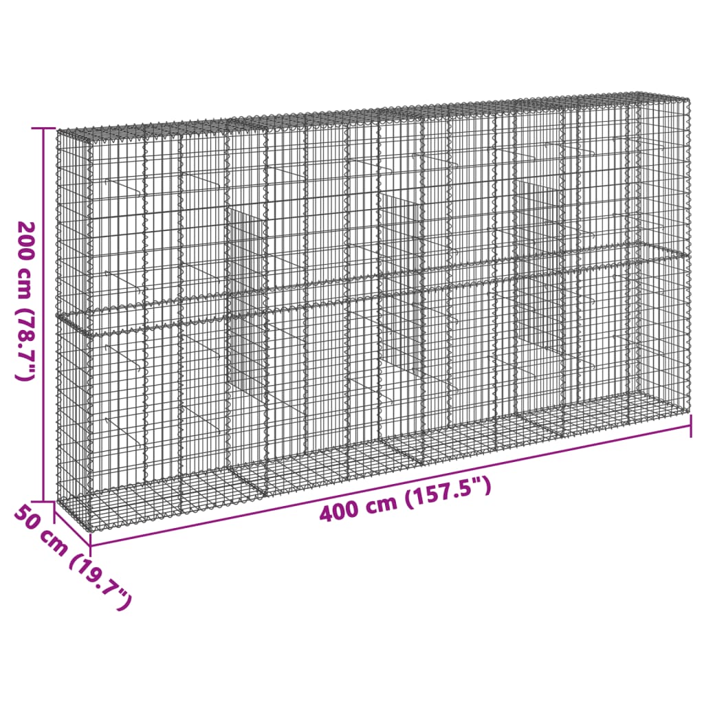Gabionkurv Med Cover 400x50x200 Cm Galvaniseret Jern - Billede 7