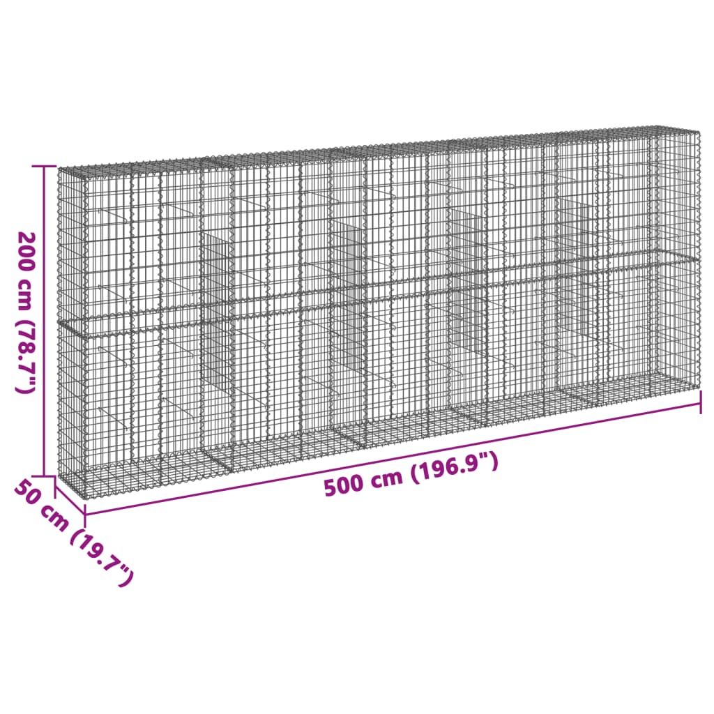 Gabionkurv Med Cover 500x50x200 Cm Galvaniseret Jern - Billede 7