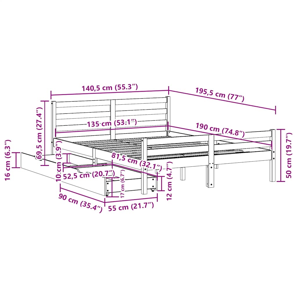 Sengeramme Uden Madras Massivt Fyrretræ