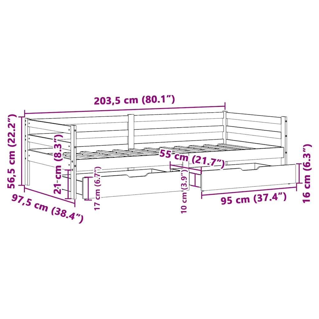 Daybed Med Skuffer 90X200 Cm Massivt Fyrretræ Hvid