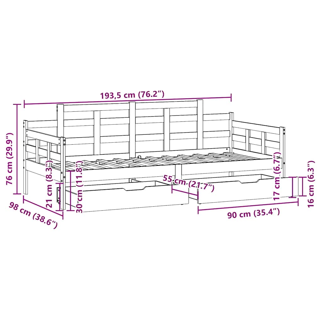 Daybed Med Skuffer Massivt Fyrretræ