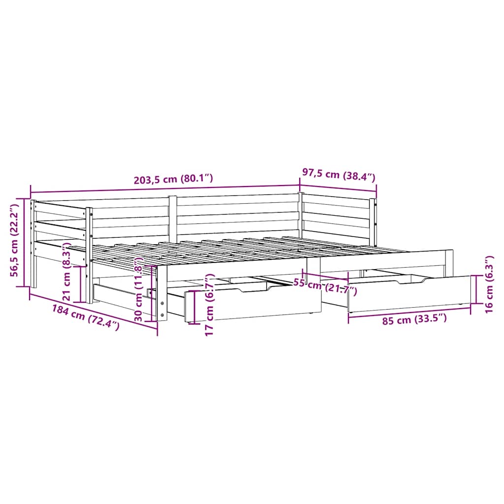 Daybed med Skuffer 90x200 Cm Massivt Fyrretræ - billede 12