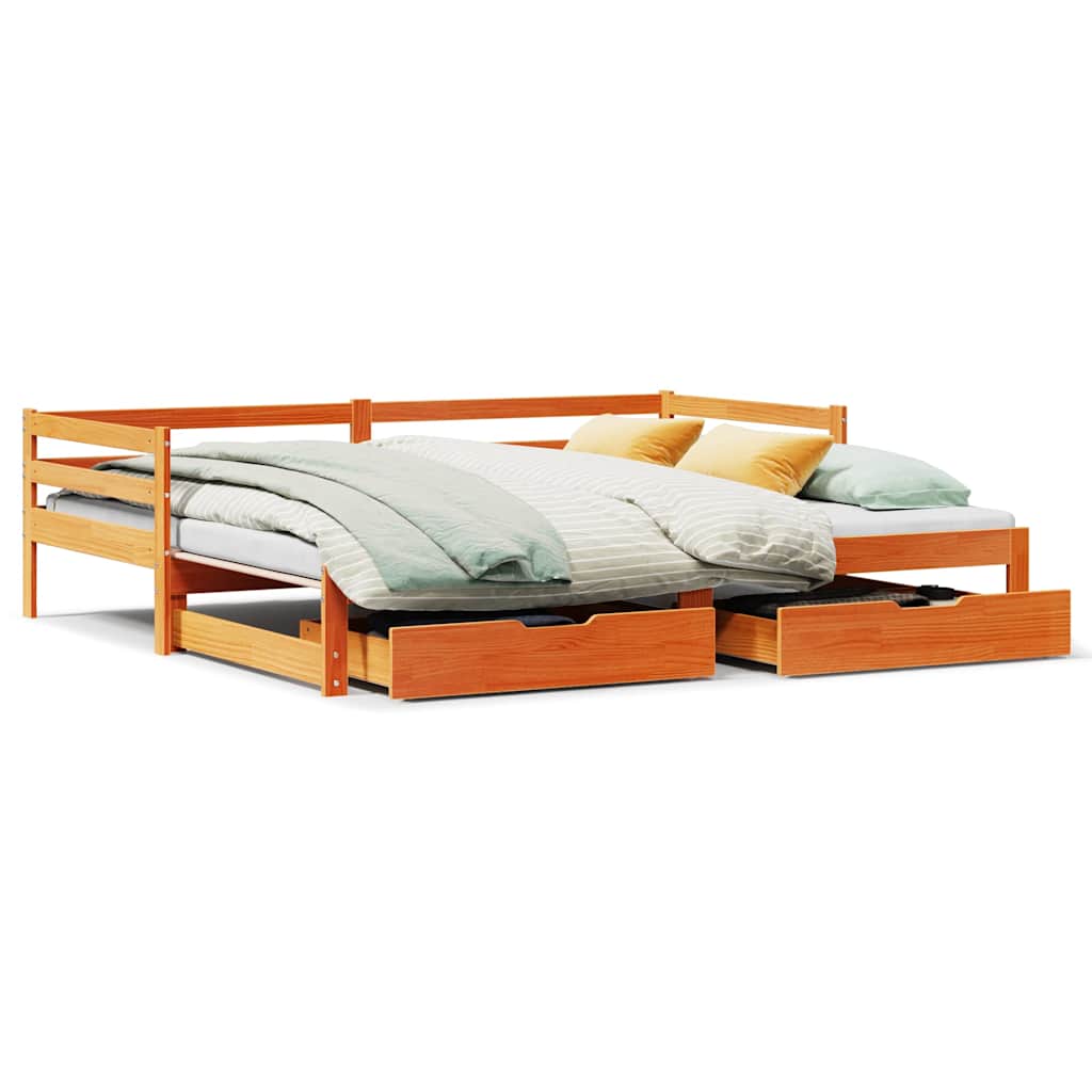 Daybed Med Udtræk Skuffer 90x190 Cm Massivt Fyrretræ Gyldenbrun - Billede 2