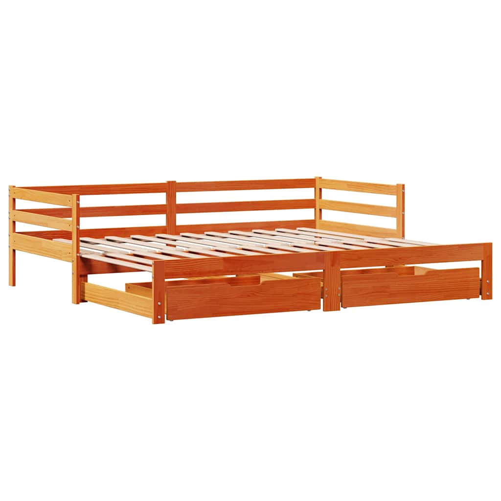 Daybed Med Udtræk Skuffer 90x190 Cm Massivt Fyrretræ Gyldenbrun - Billede 3
