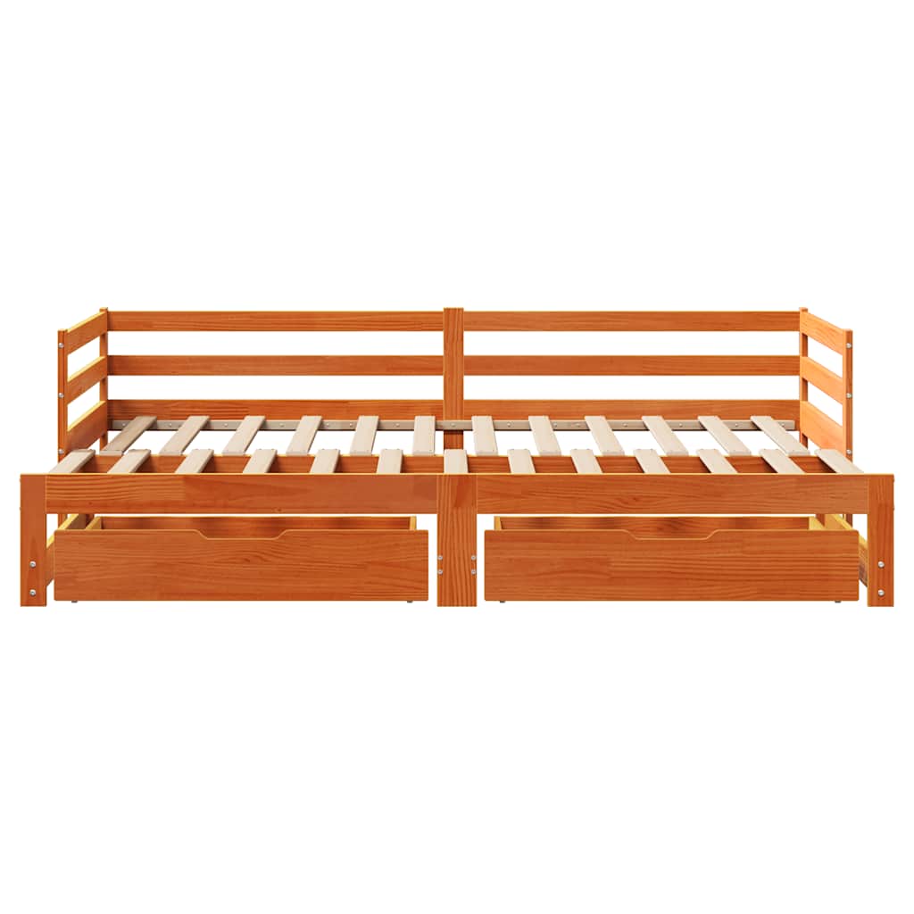 Daybed Med Udtræk Skuffer 90x190 Cm Massivt Fyrretræ Gyldenbrun - Billede 4