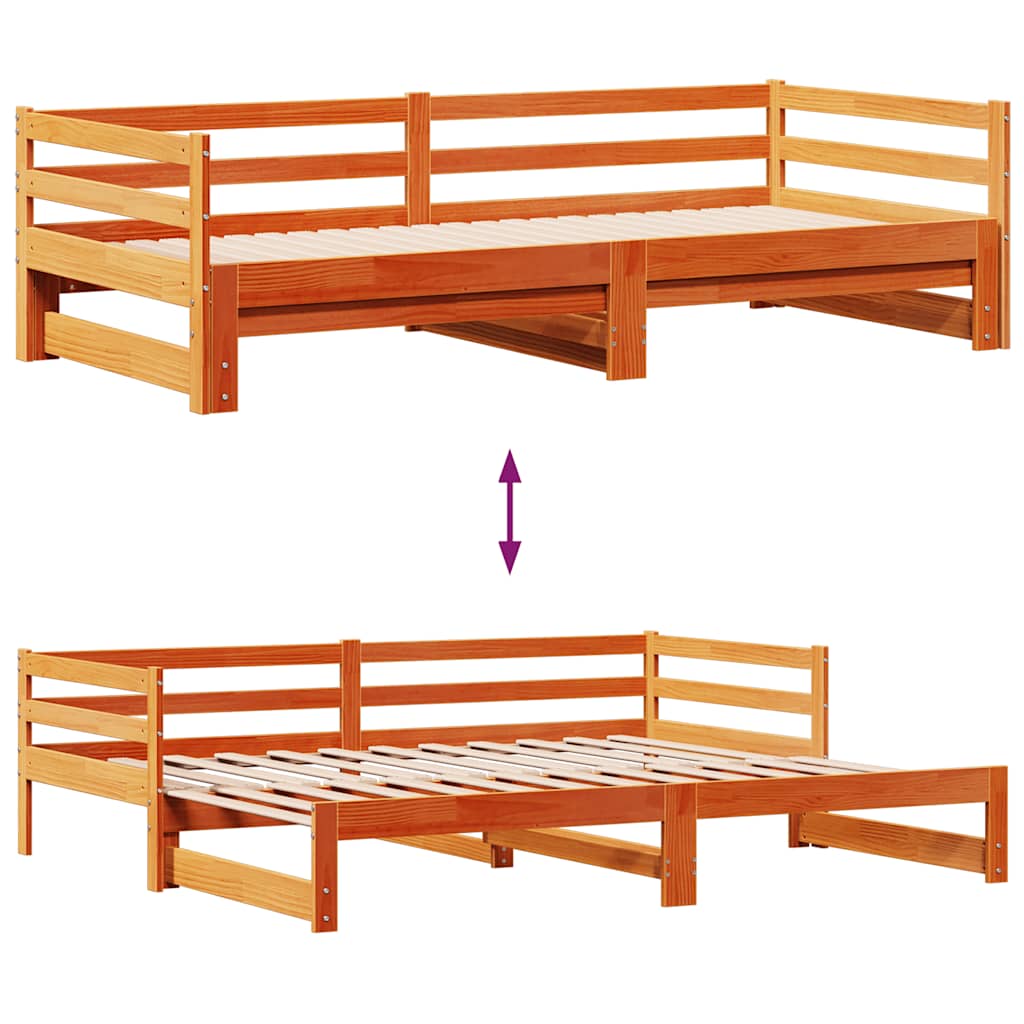Daybed Med Udtræk Skuffer 90x190 Cm Massivt Fyrretræ Gyldenbrun - Billede 5