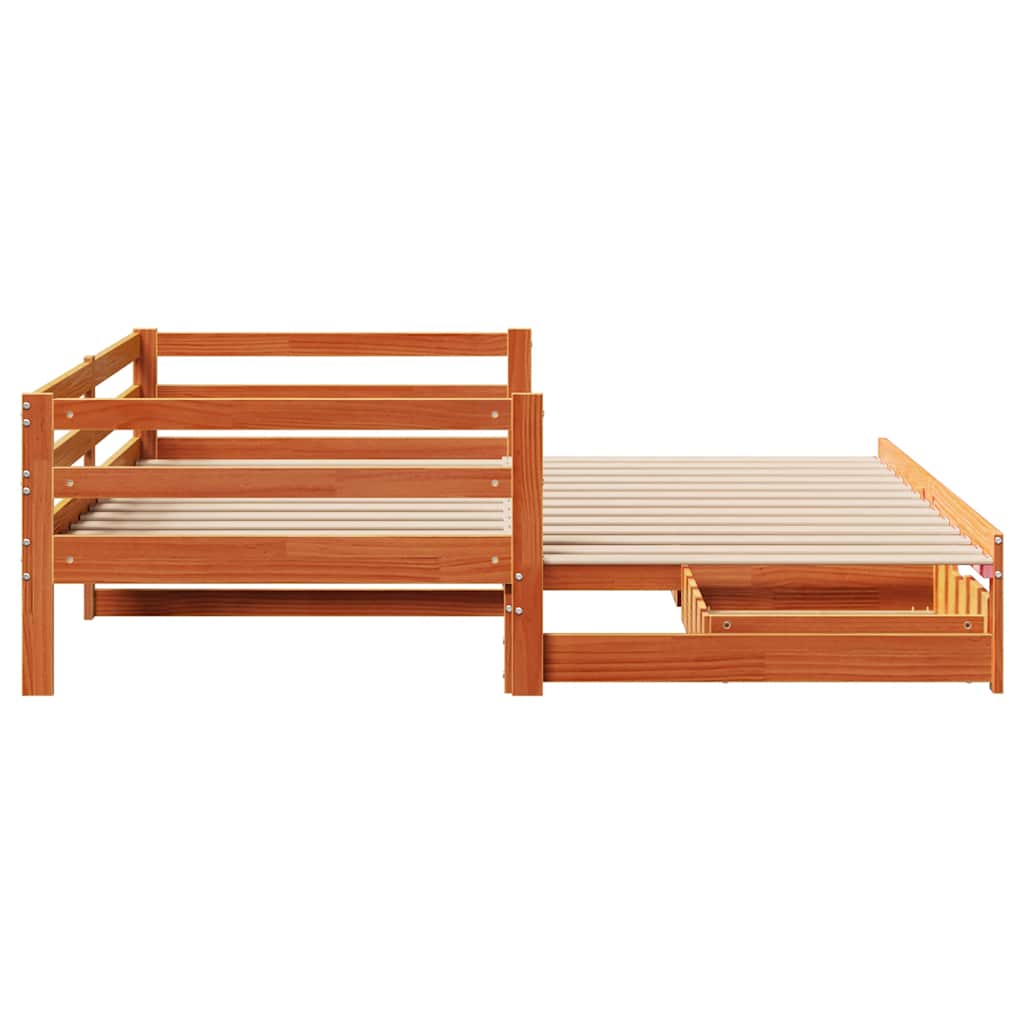 Daybed Med Udtræk Skuffer 90x190 Cm Massivt Fyrretræ Gyldenbrun - Billede 7