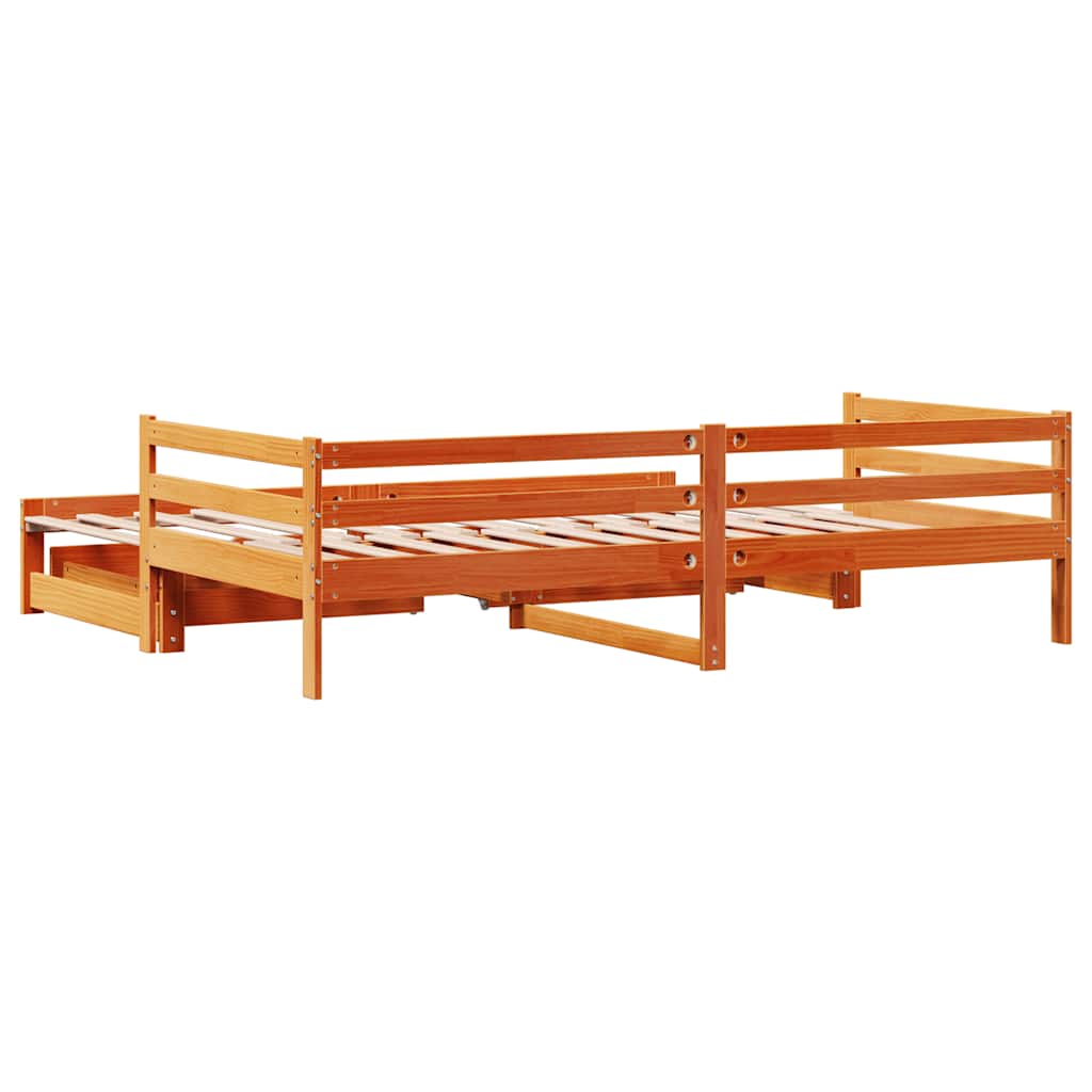 Daybed Med Udtræk Skuffer 90x190 Cm Massivt Fyrretræ Gyldenbrun - Billede 8