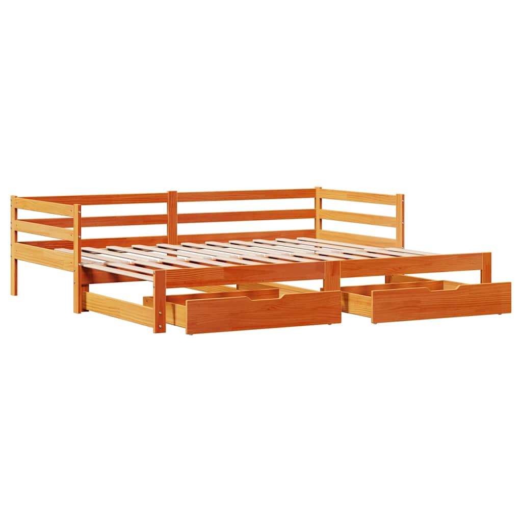 Daybed Med Udtræk Skuffer 90x190 Cm Massivt Fyrretræ Gyldenbrun - Billede 9