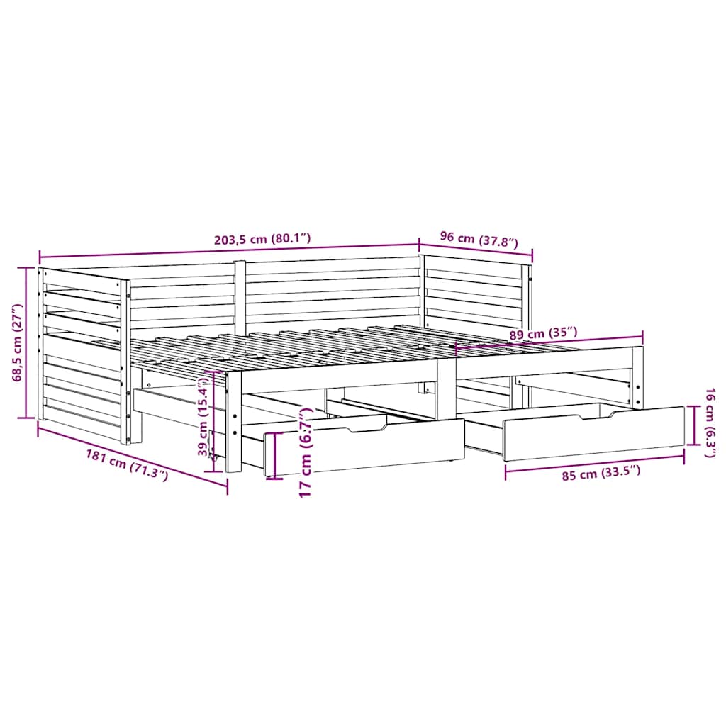 Daybed Med Skuffer Massivt Fyrretræ