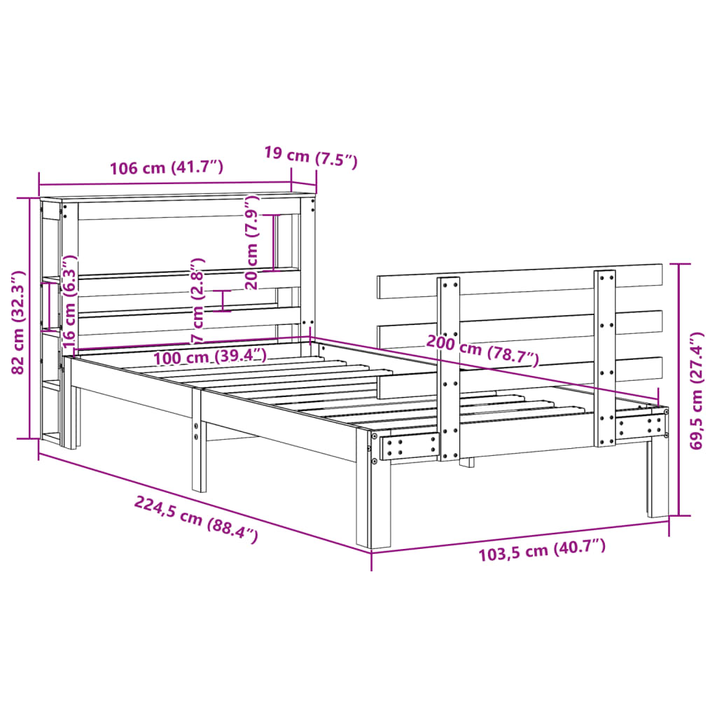 Sengeramme Med Sengegavl 100x200 Cm Massivt Fyrretræ - Billede 11