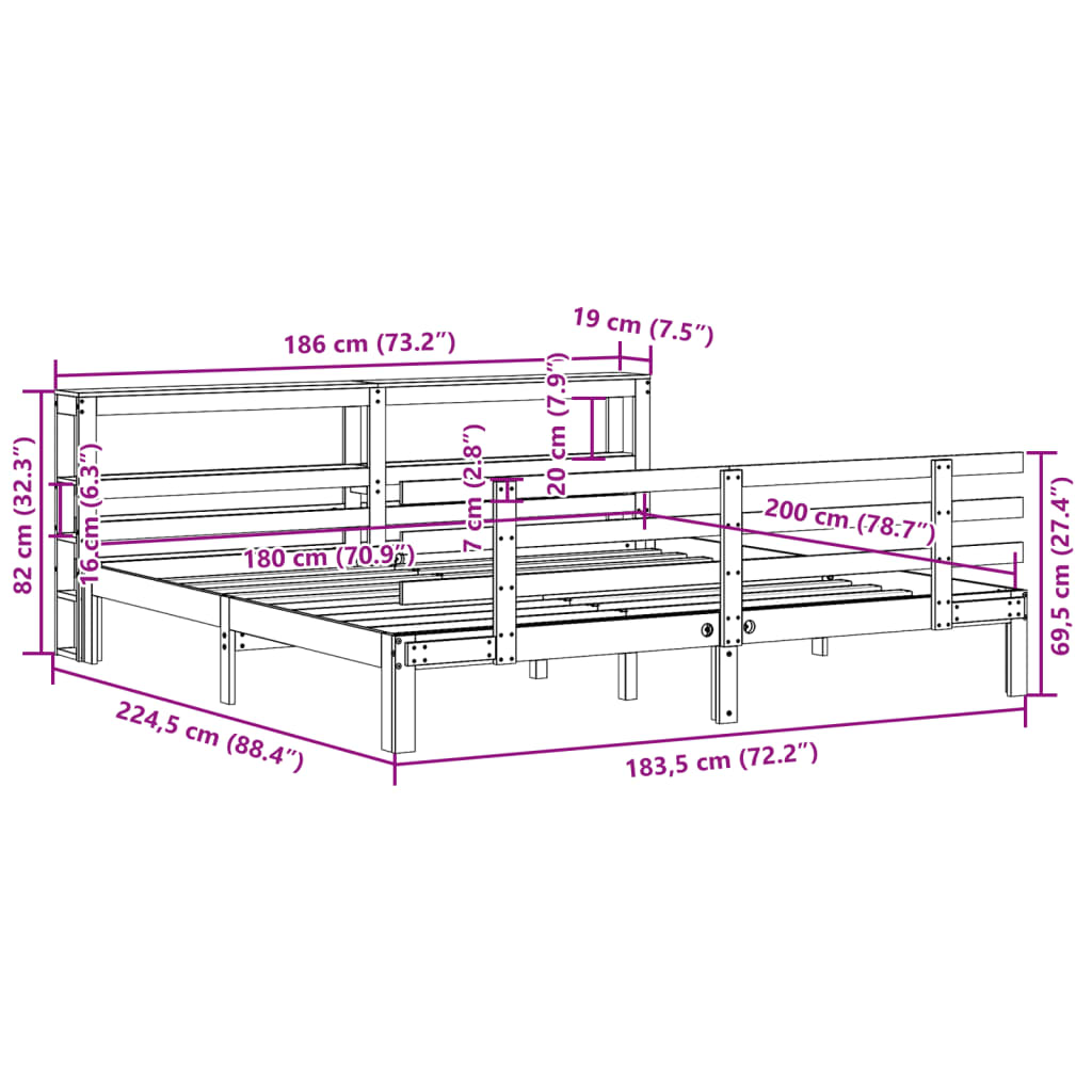Sengeramme med Sengegavl 180x200 Cm Massivt Fyrretræ - billede 11