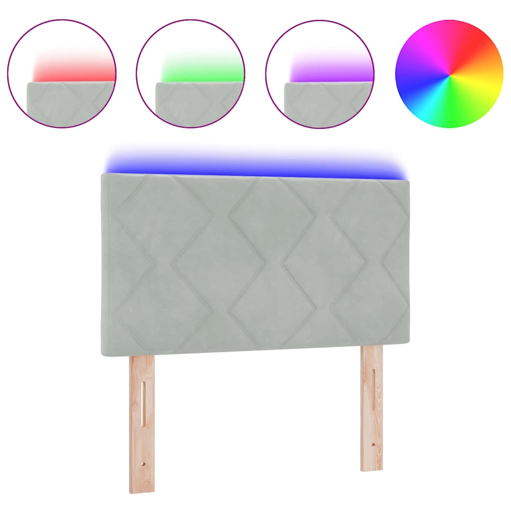 Led-sengegavl Med Led -strimmellys Lysegrå 80 Cm Fløjl - Billede 3