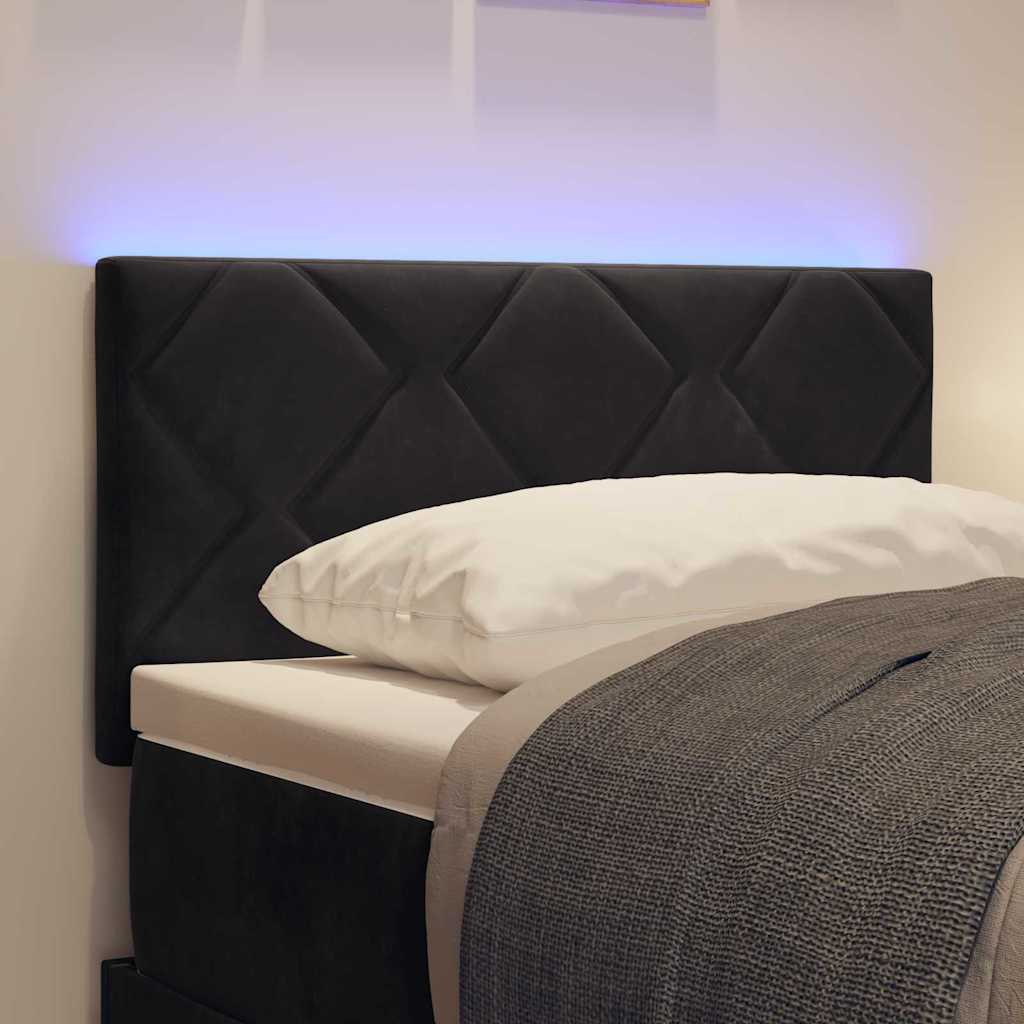 Led-sengegavl Med Led -strimmellys Geometrisk Sort 80 Cm Fløjl - Billede 5