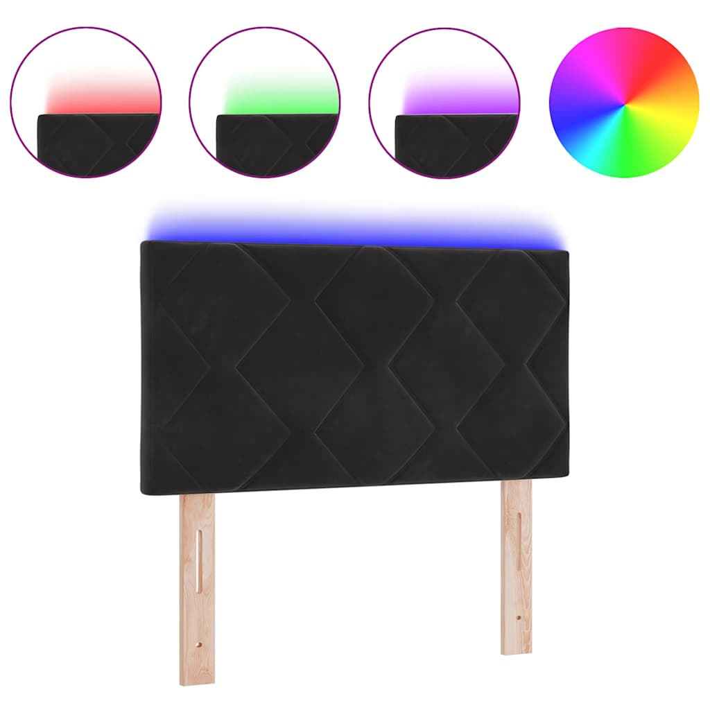 Led-sengegavl Med Led -strimmellys Geometrisk Sort 80 Cm Fløjl - Billede 3