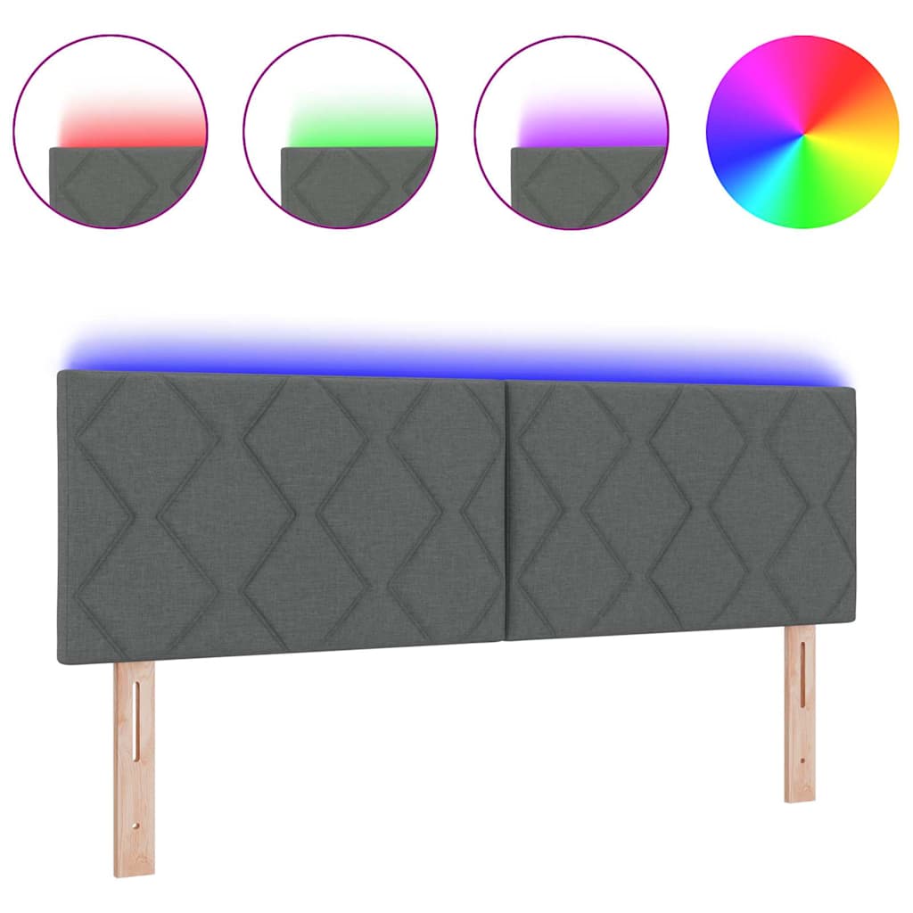 Hovedgærde Med Led -strimmellys Med Hovedgærde Grå 144 Cm Stof - Billede 3