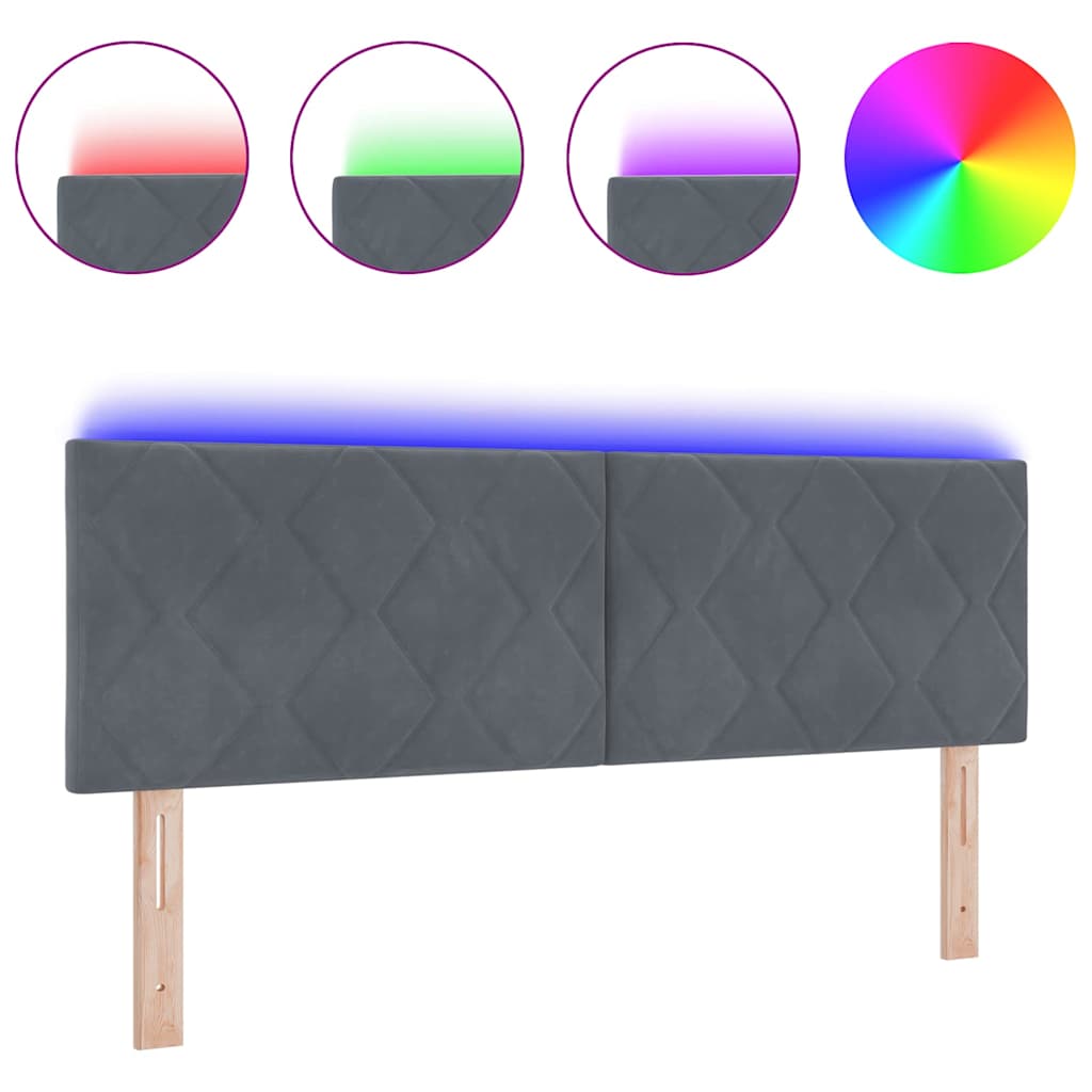 Led-sengegavl Med Led -strimmellys Mørkegrå 144 Cm Fløjl - Billede 3