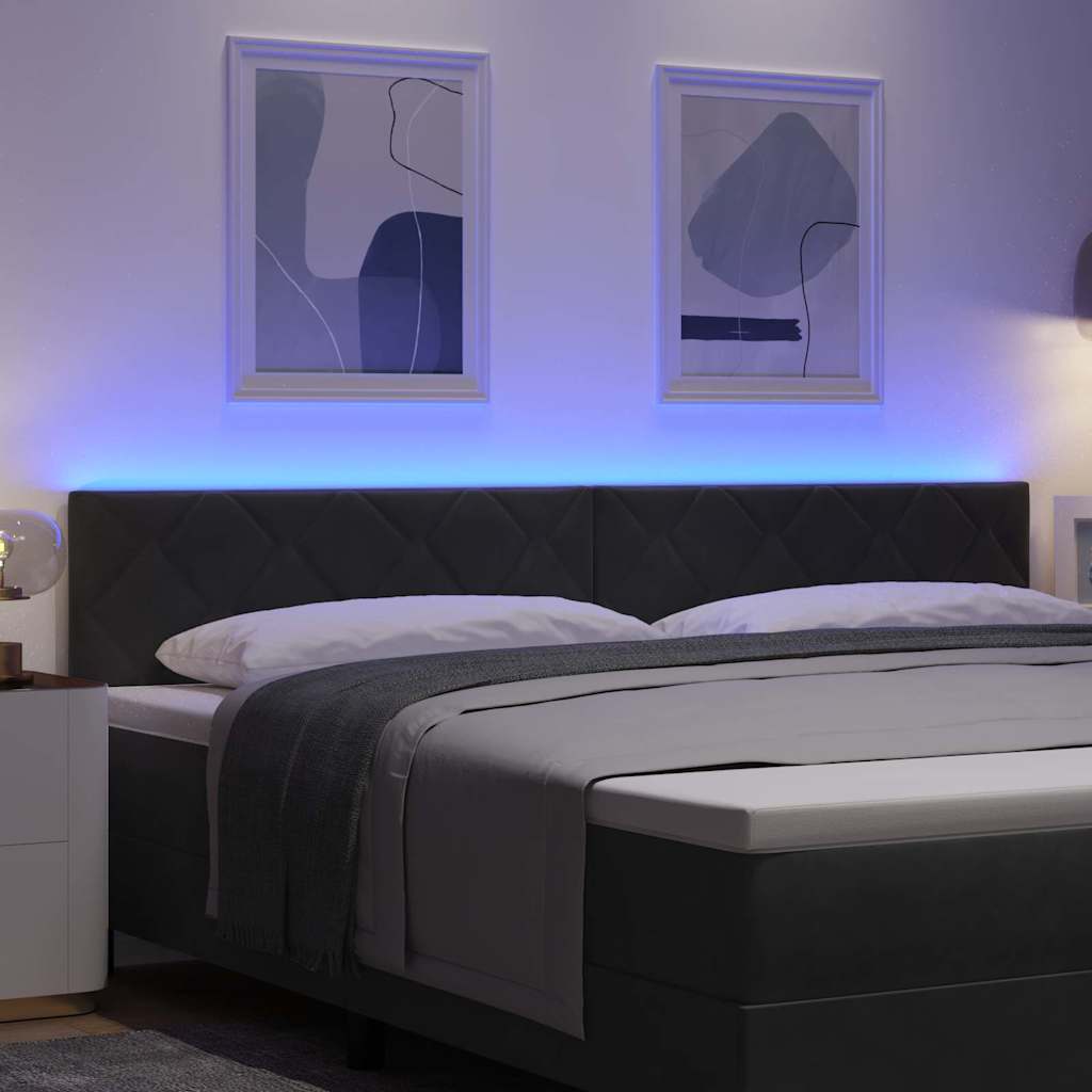 Led-sengegavl Med Led -strimmellys Geometrisk Sort 200 Cm Fløjl - Billede 5