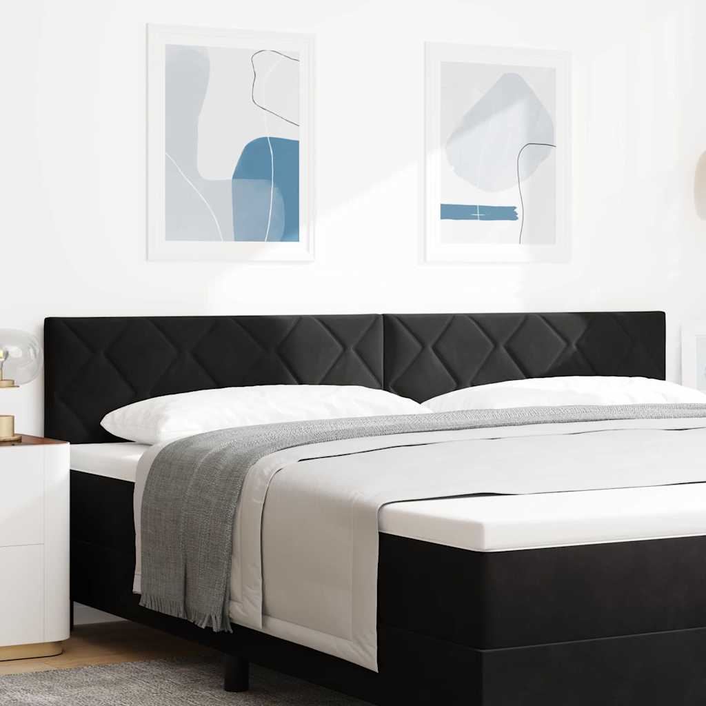 Led-sengegavl Med Led -strimmellys Geometrisk Sort 200 Cm Fløjl - Hovedbillede