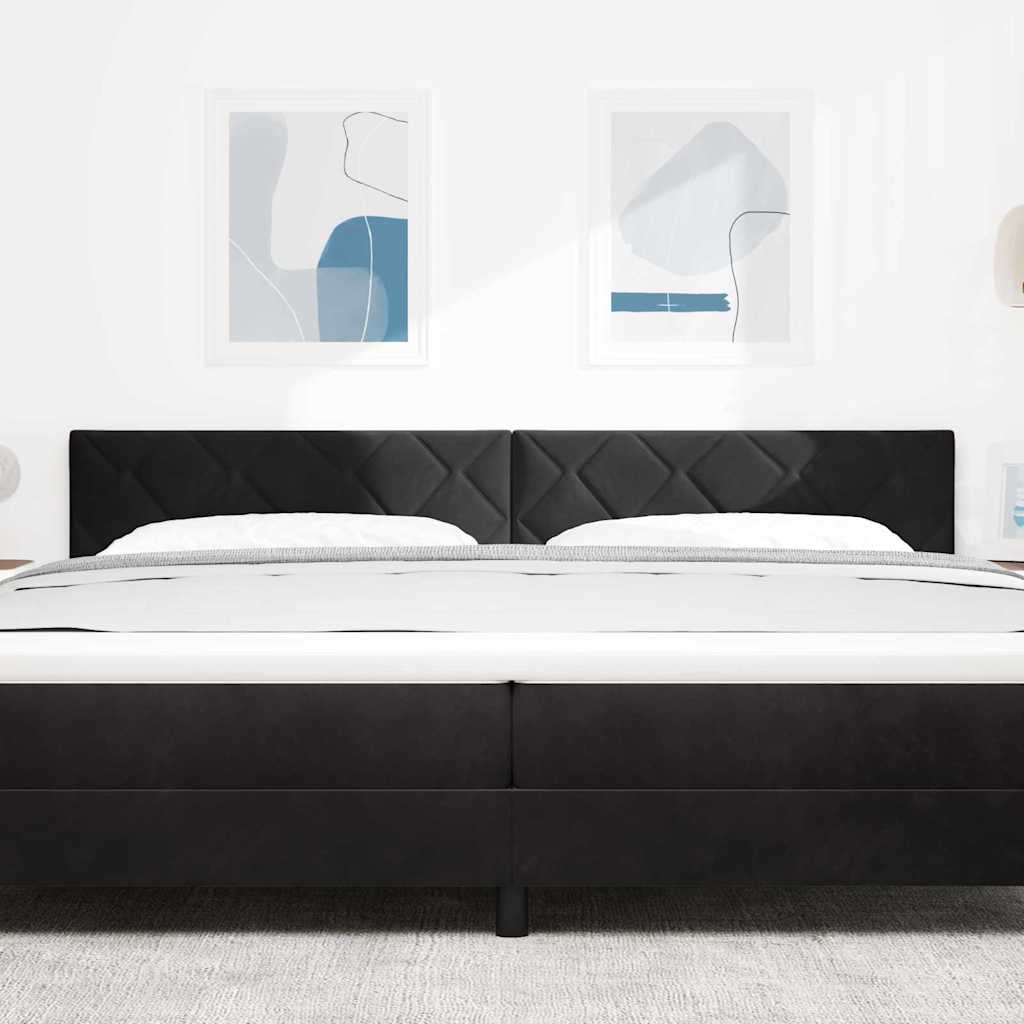 Led-sengegavl Med Led -strimmellys Geometrisk Sort 200 Cm Fløjl - Billede 4