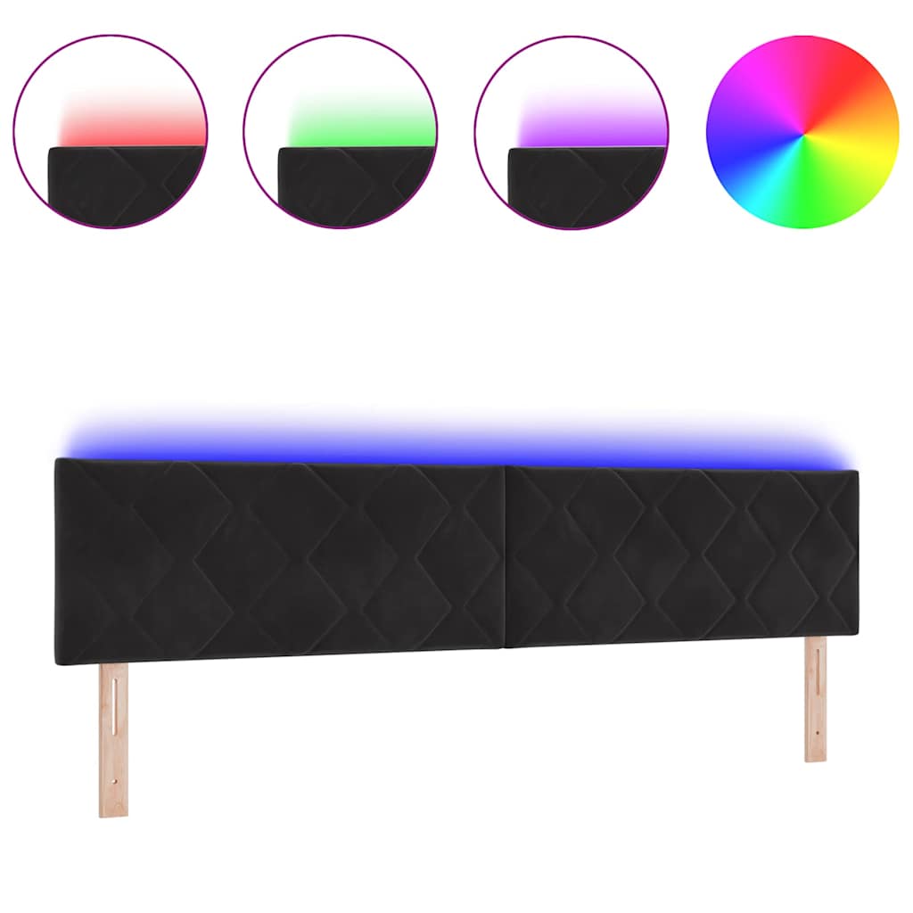 Led-sengegavl Med Led -strimmellys Geometrisk Sort 200 Cm Fløjl - Billede 3