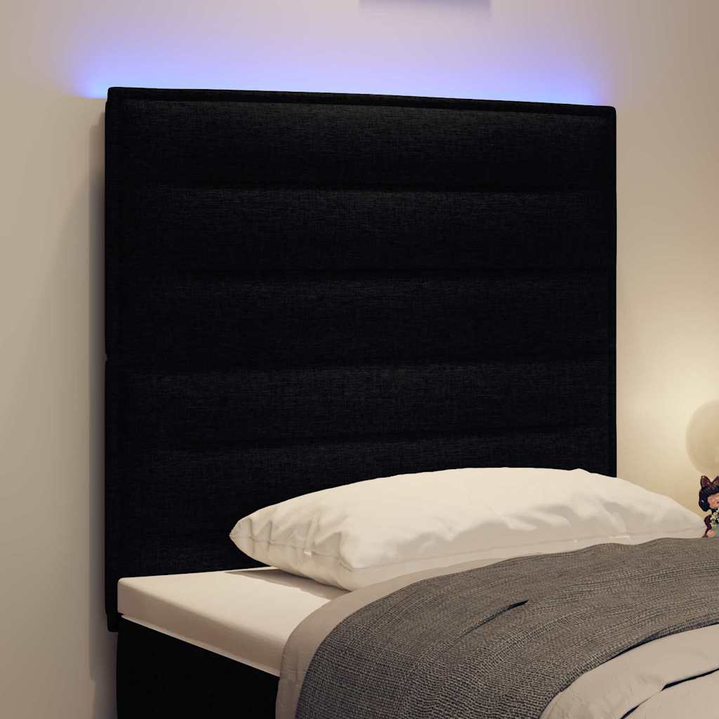 Led Sengegavl Med Led -strimmellys Vægmonteret Sort 100 Cm Stof - Billede 5