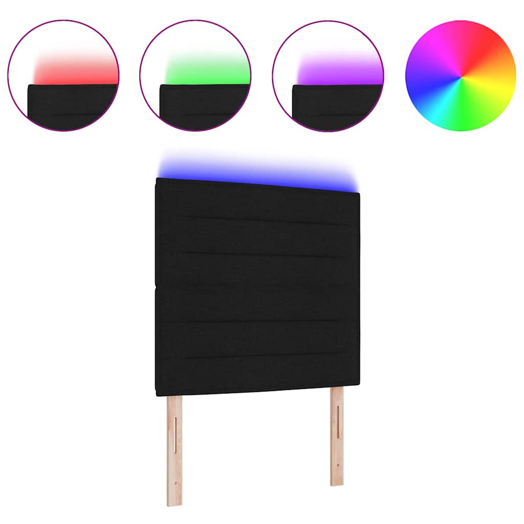 Led Sengegavl Med Led -strimmellys Vægmonteret Sort 100 Cm Stof - Billede 3
