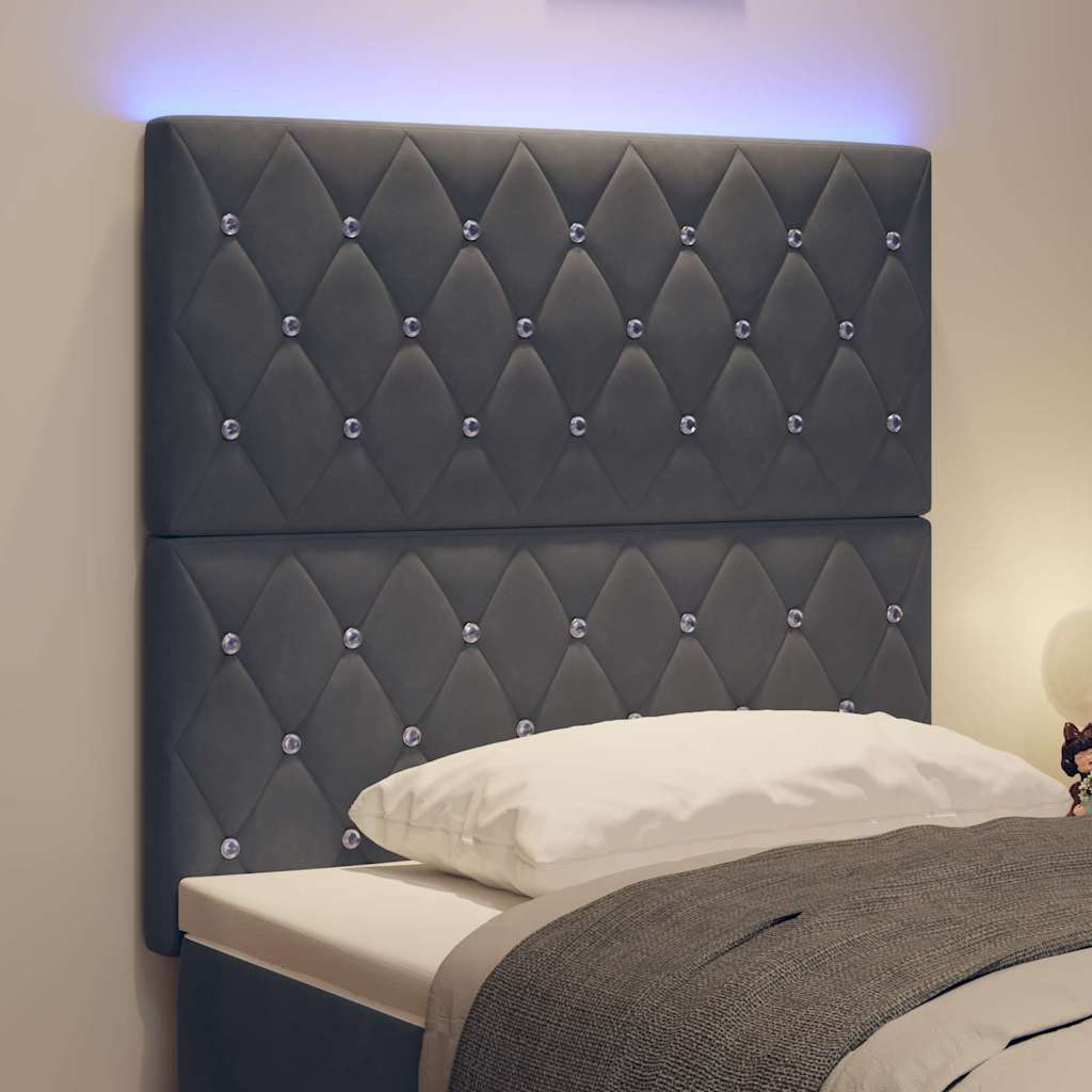 Led Sengegavl Med Led -strimmellys Argyle Mørkegrå 90 Cm Fløjl - Billede 5