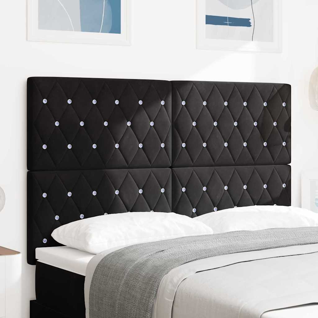 Led Sengegavl Med Led -strimmellys Argyle Sort 144 Cm Fløjl - Hovedbillede