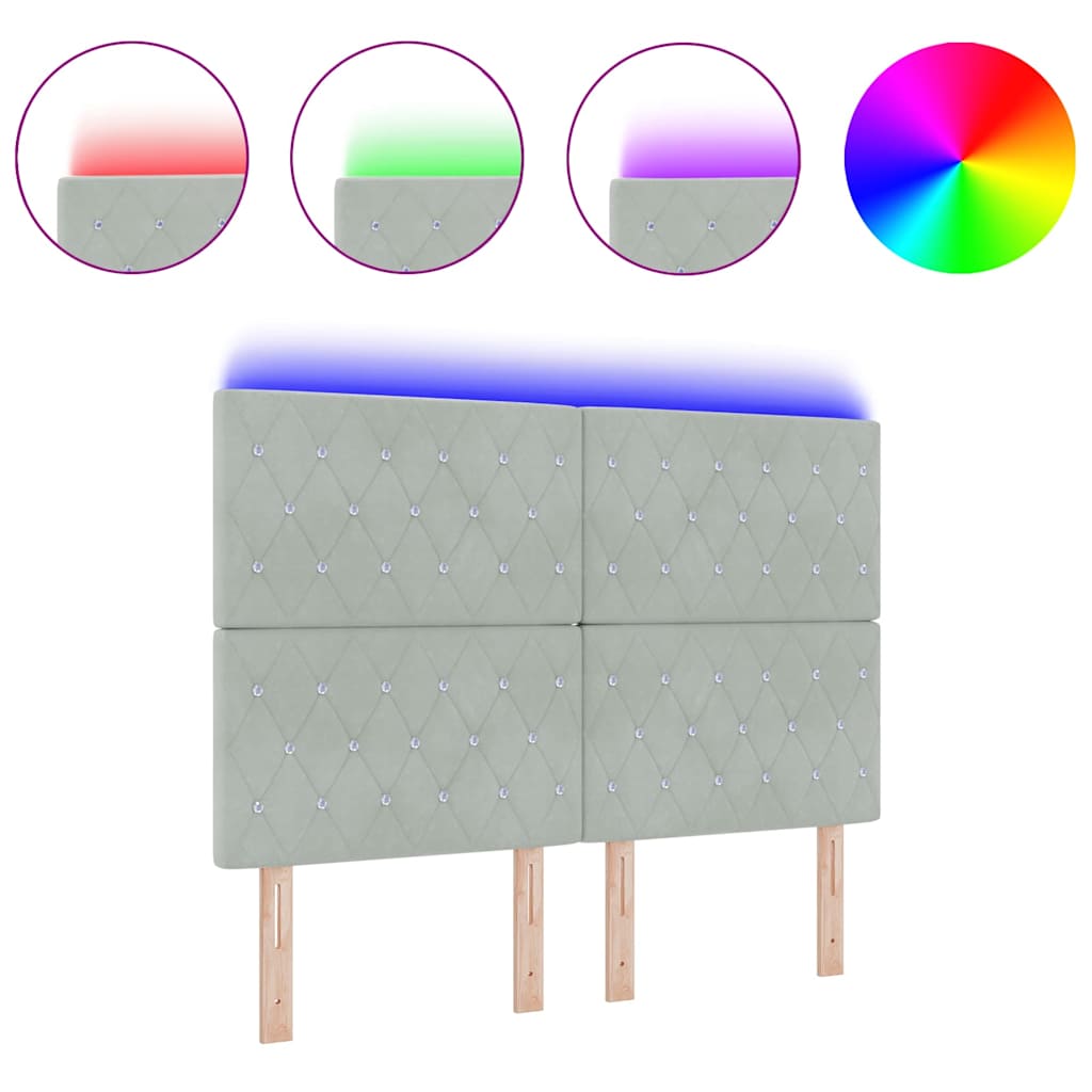 Led Sengegavl Med Led -strimmellys Argyle Lysegrå 80 Cm Fløjl - Billede 3