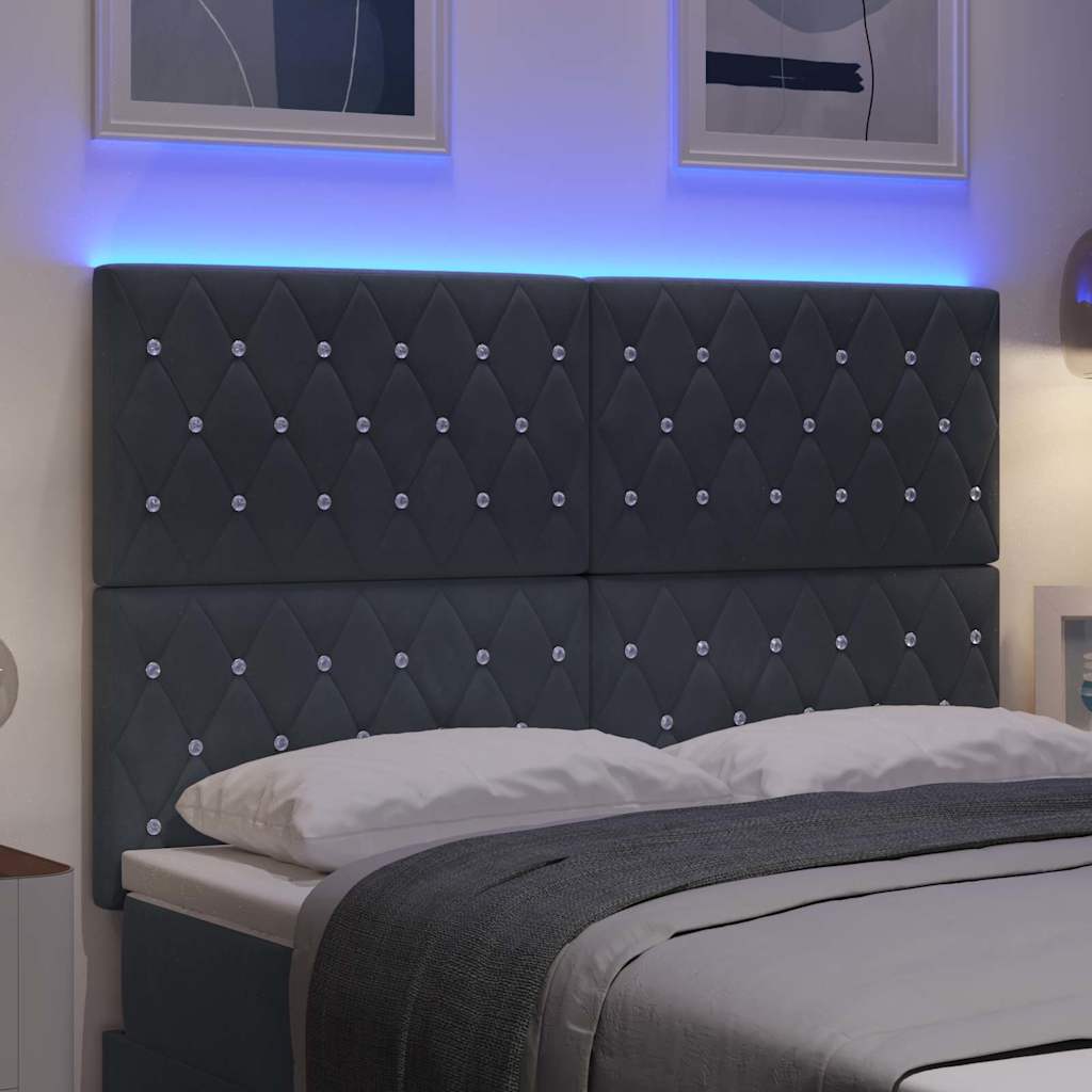 Led Sengegavl Med Led -strimmellys Argyle Mørkegrå 80 Cm Fløjl - Billede 5