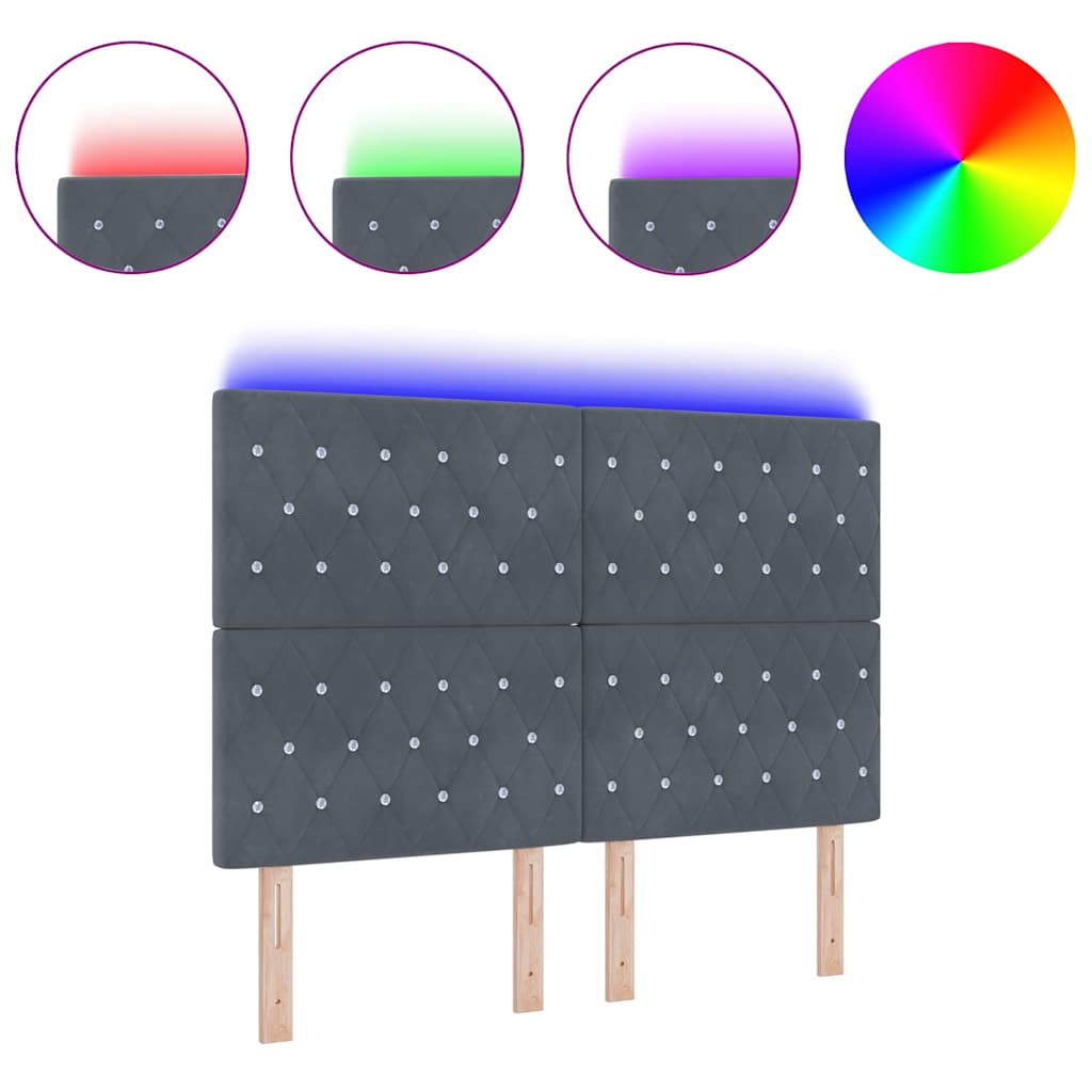 Led Sengegavl Med Led -strimmellys Argyle Mørkegrå 80 Cm Fløjl - Billede 3