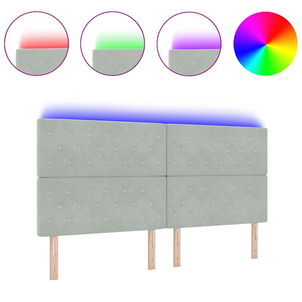 Led Sengegavl Med Led -strimmellys Argyle Lysegrå 100 Cm Fløjl - Billede 3