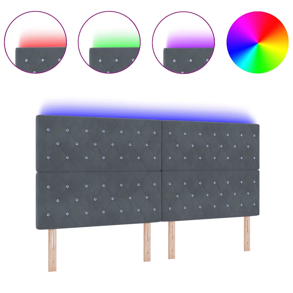 Led Sengegavl Med Led -strimmellys Argyle Mørkegrå 100 Cm Fløjl - Billede 3