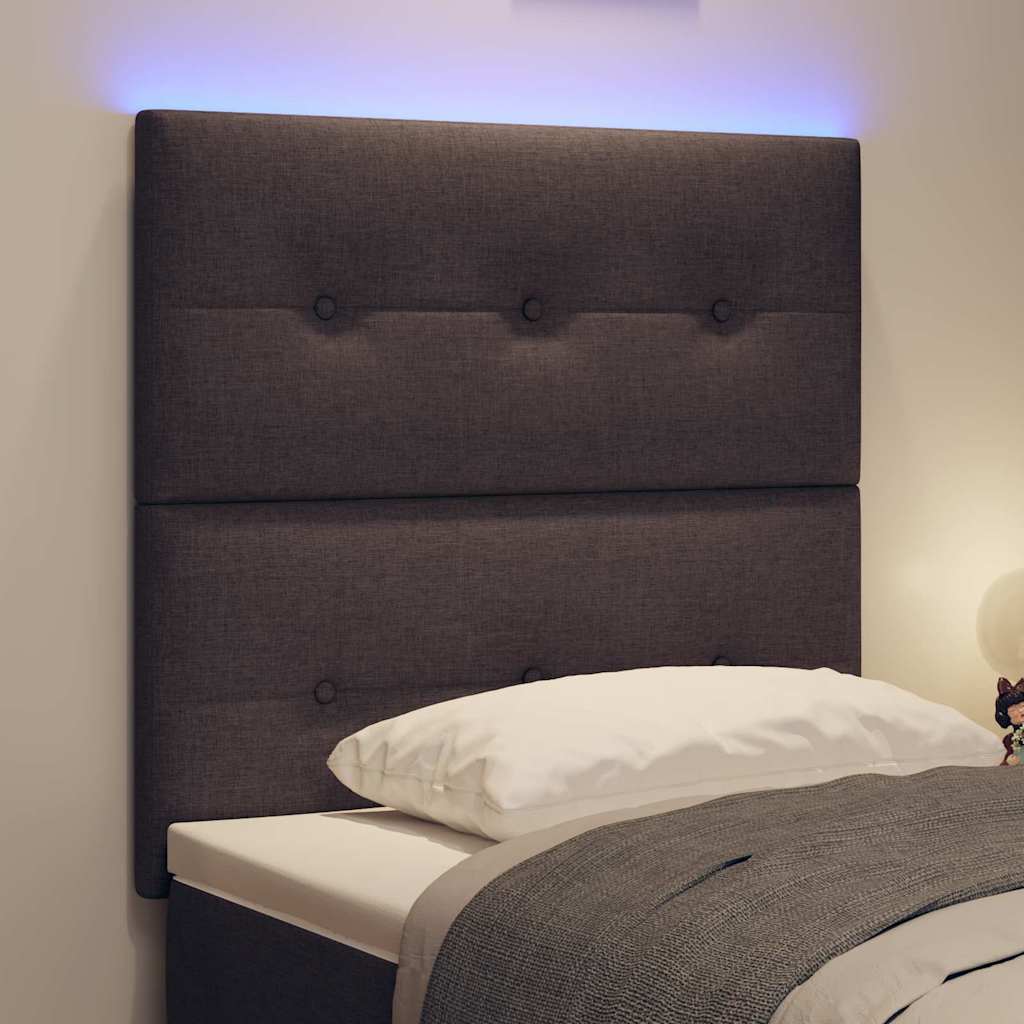 Led Sengegavl Med Led -strimmellys Mørk Brun 100 Cm Stof - Billede 5