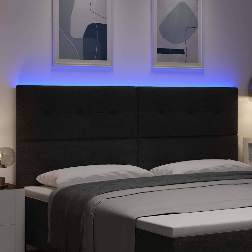 Led Sengegavl Med Led -strimmellys Sort 200 Cm Stof - Billede 5