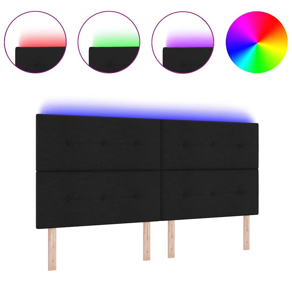 Led Sengegavl Med Led -strimmellys Sort 200 Cm Stof - Billede 3