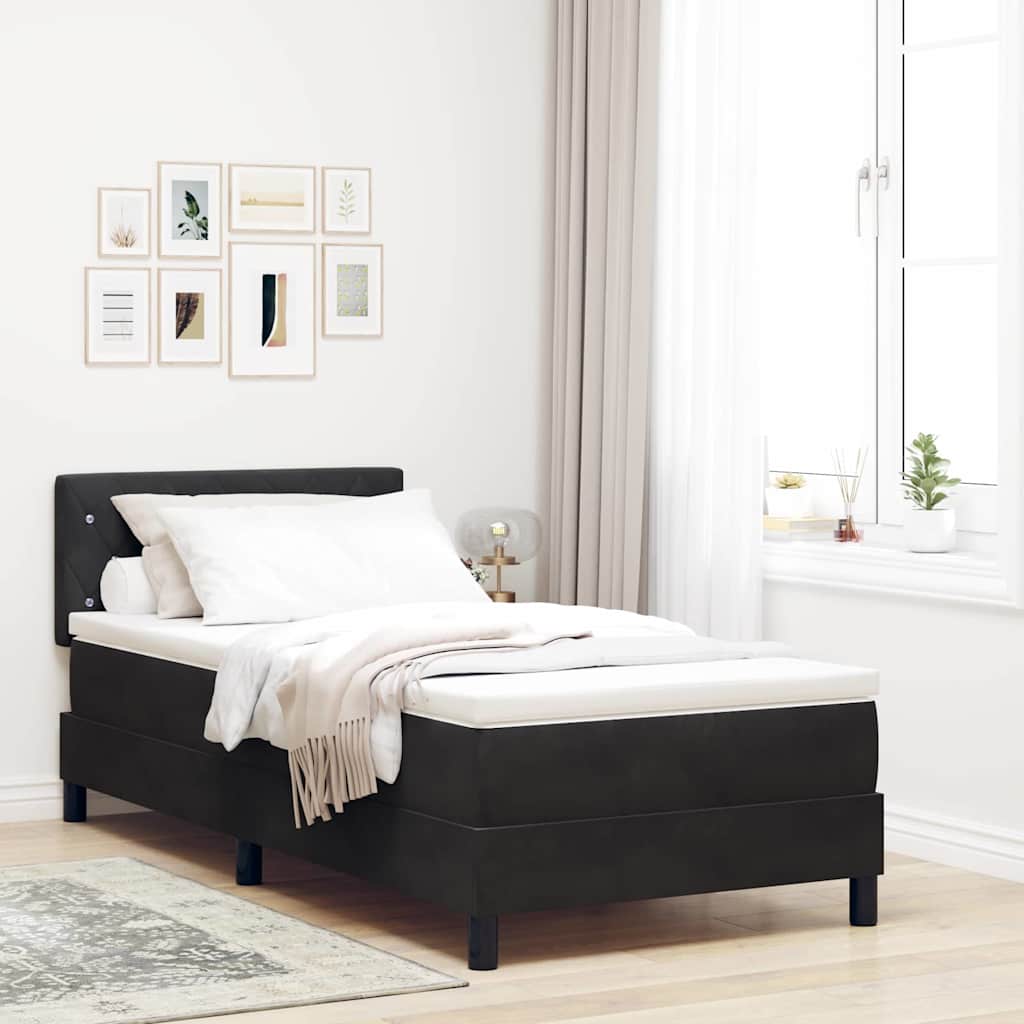 Boxmadras Seng Med Madras Med Madras Sort 90 X 200 Cm Stof - Hovedbillede