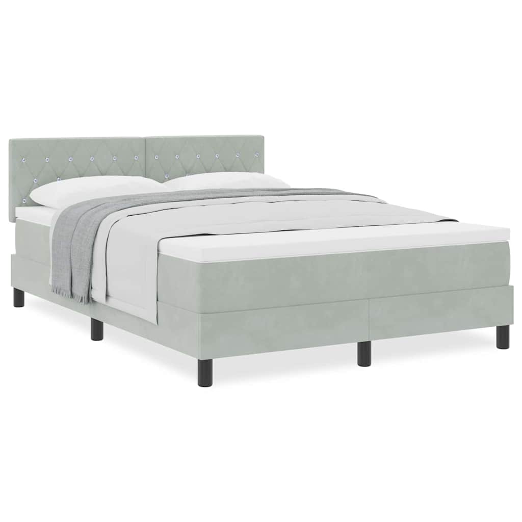Boxmadras Seng Med Madras Med Madras Lysegrå 140 X 190 Cm Stof - Billede 3
