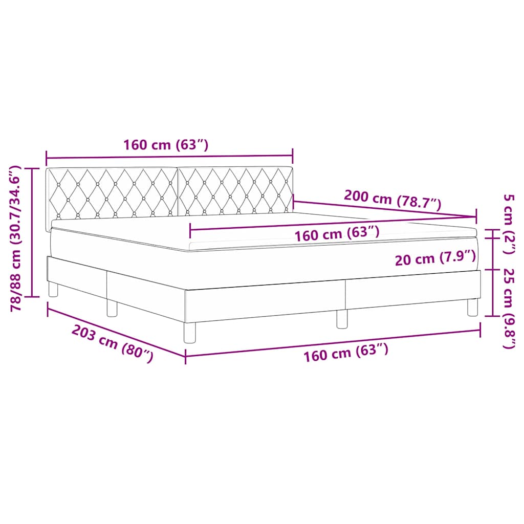 Boxmadras Seng Med Madras Med Madras Sort 160 X 200 Cm Stof - Billede 13