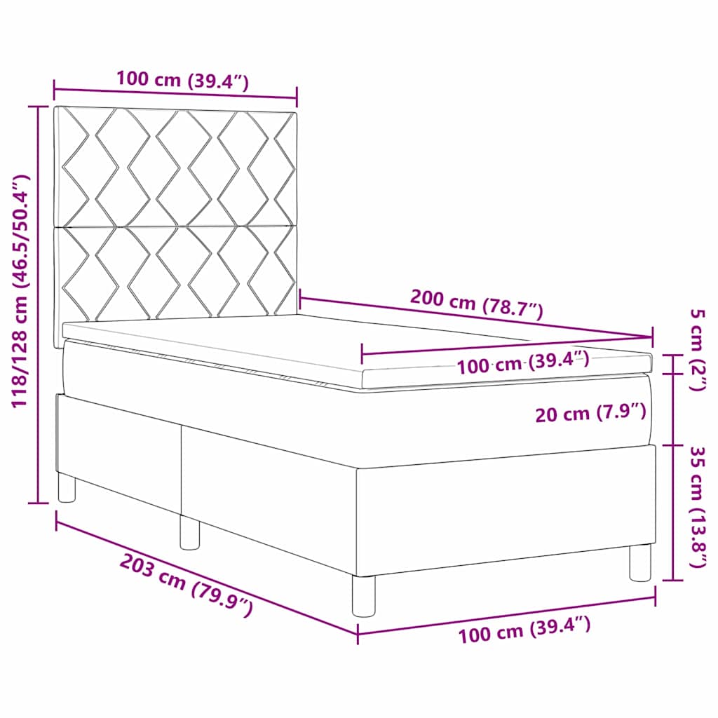 Box Spring Seng Med Madras Med Hovedgærde Blå 100 X 200 Cm Stof - Billede 2