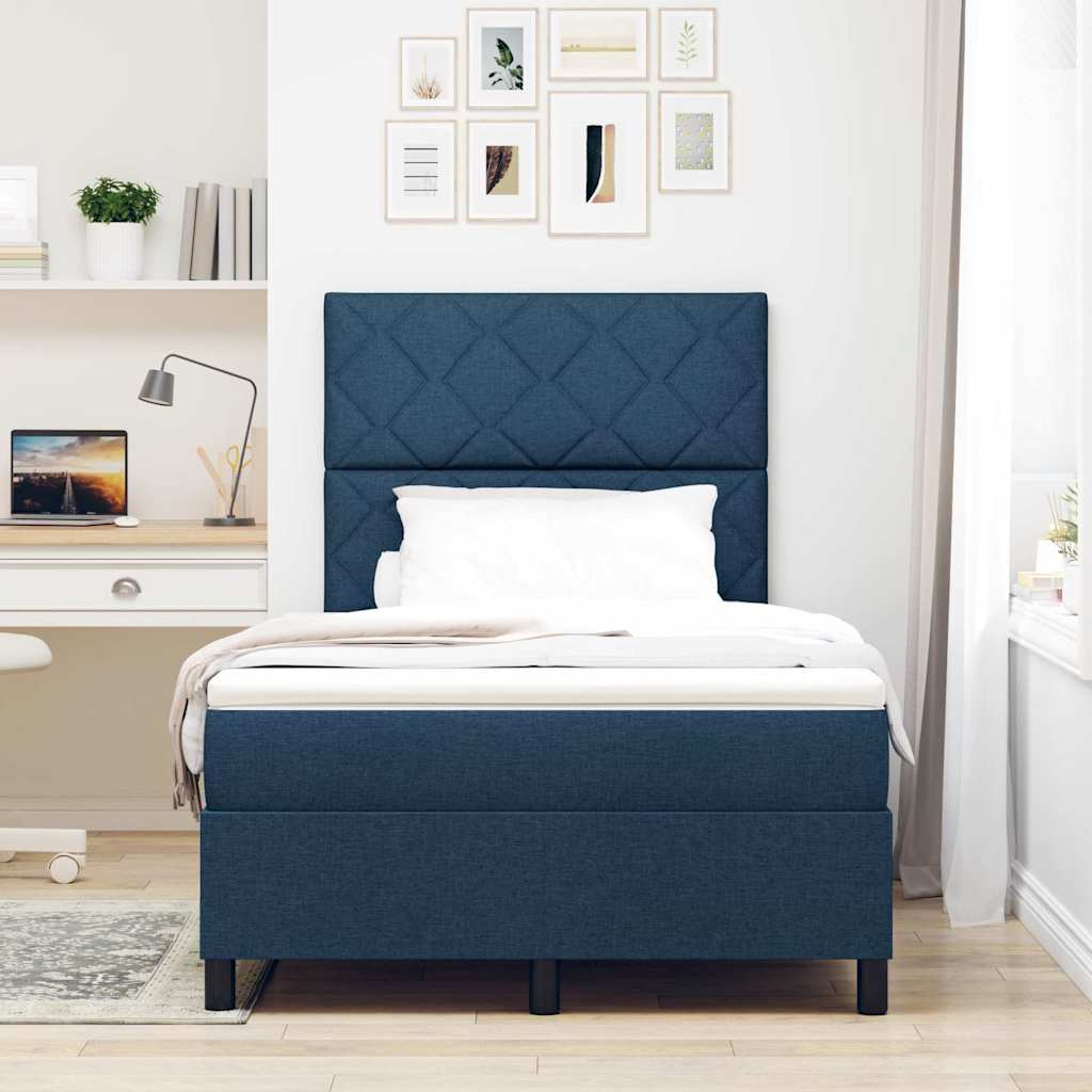Box Spring Seng Med Madras Med Hovedgærde Blå 120 X 200 Cm Stof - Billede 4