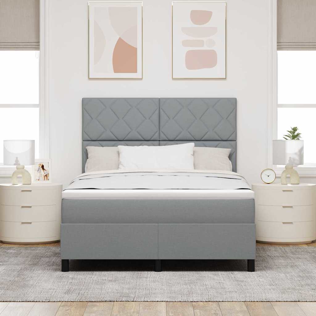 Box Spring Seng Med Madras Lysegrå 140 X 190 Cm Stof - Billede 4
