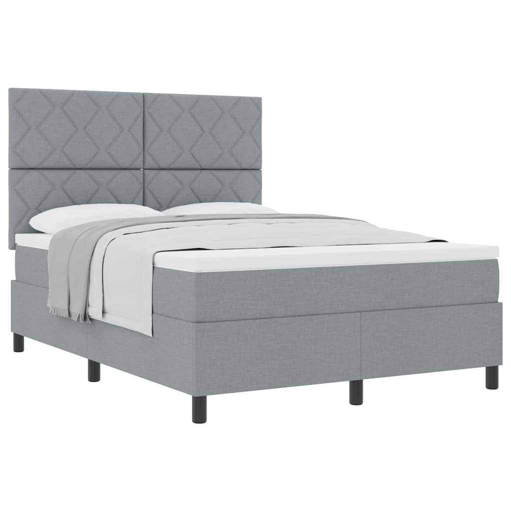 Box Spring Seng Med Madras Lysegrå 140 X 190 Cm Stof - Billede 3