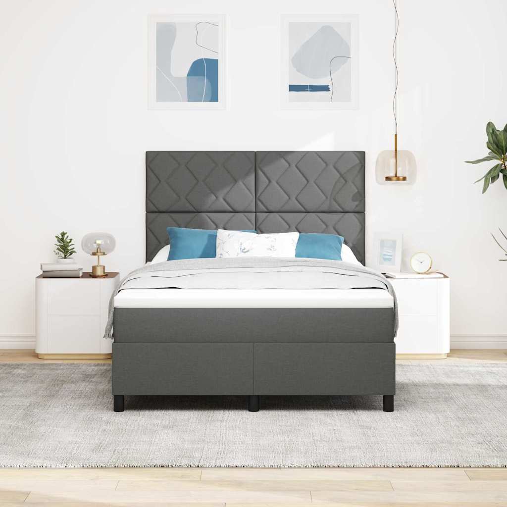Box Spring Seng Med Madras Mørkegrå 140 X 190 Cm Stof - Billede 4