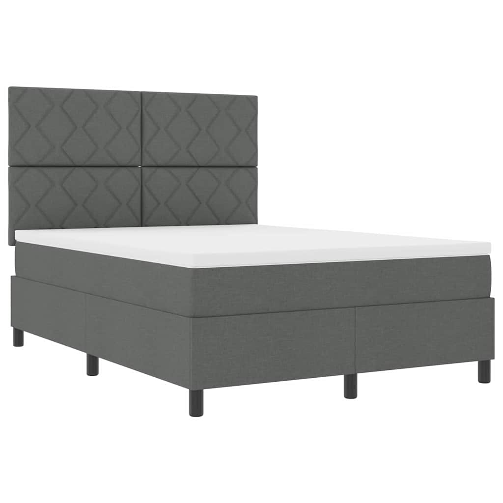 Box Spring Seng Med Madras Mørkegrå 140 X 190 Cm Stof - Billede 5