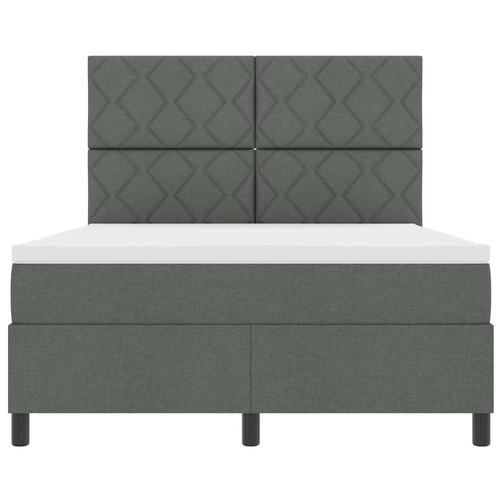 Box Spring Seng Med Madras Mørkegrå 140 X 190 Cm Stof - Billede 7