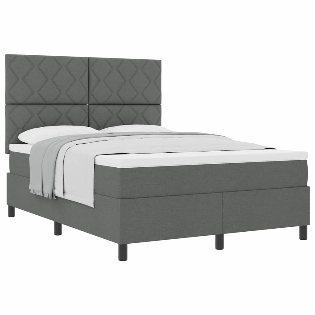 Box Spring Seng Med Madras Mørkegrå 140 X 190 Cm Stof - Billede 3