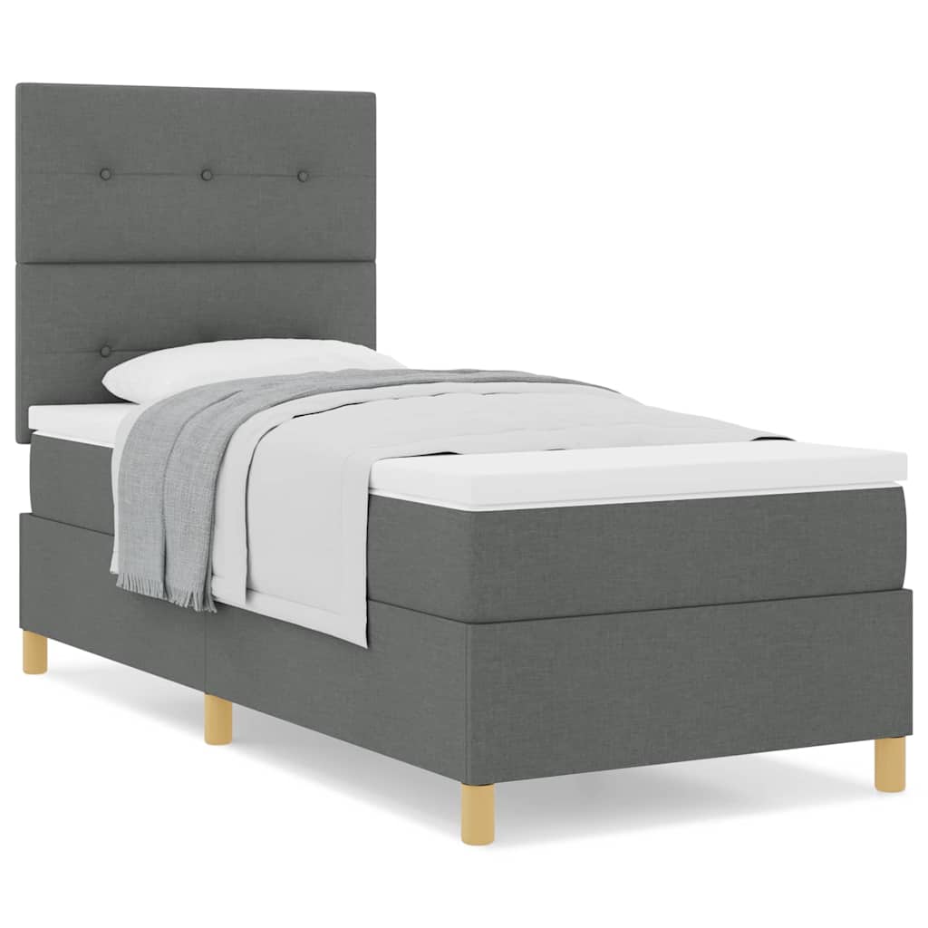 Box Spring Seng Med Hovedgærde Mørkegrå 80 X 200 Cm Stof - Billede 4