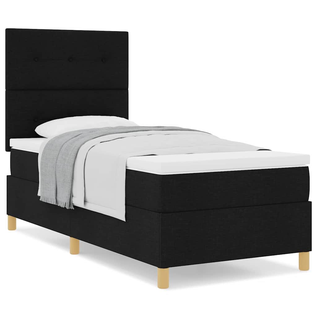 Box Spring Seng Med Hovedgærde Sort 100 X 200 Cm Stof - Billede 4